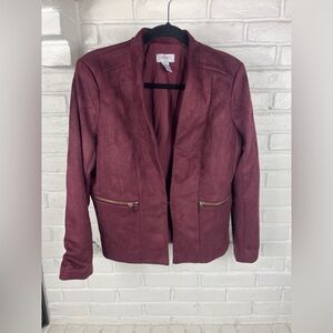Carmen Faux Leather Zip Pocket Blazer in Burgundy – Medium